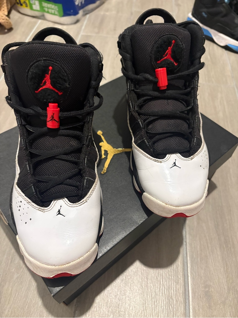 Jordan Kids High-Top Sneakers in Black, White & Red